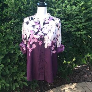 NWT Calvin Klein purple floral blouse size large